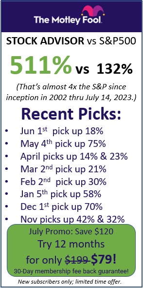 Motley Fool Performance as of July 15, 2023