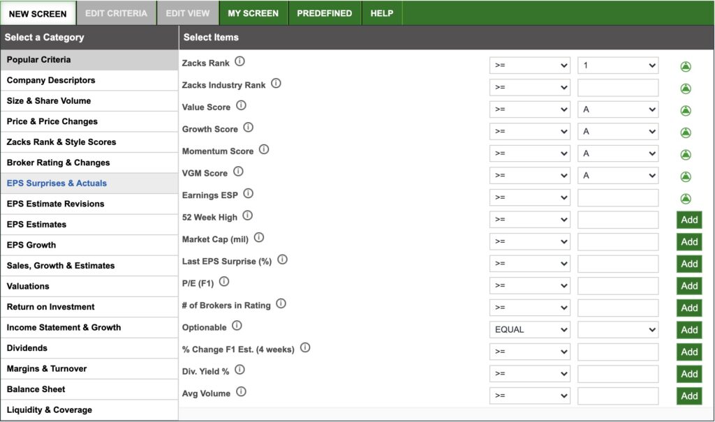 Stock Screeners Zacks Screen