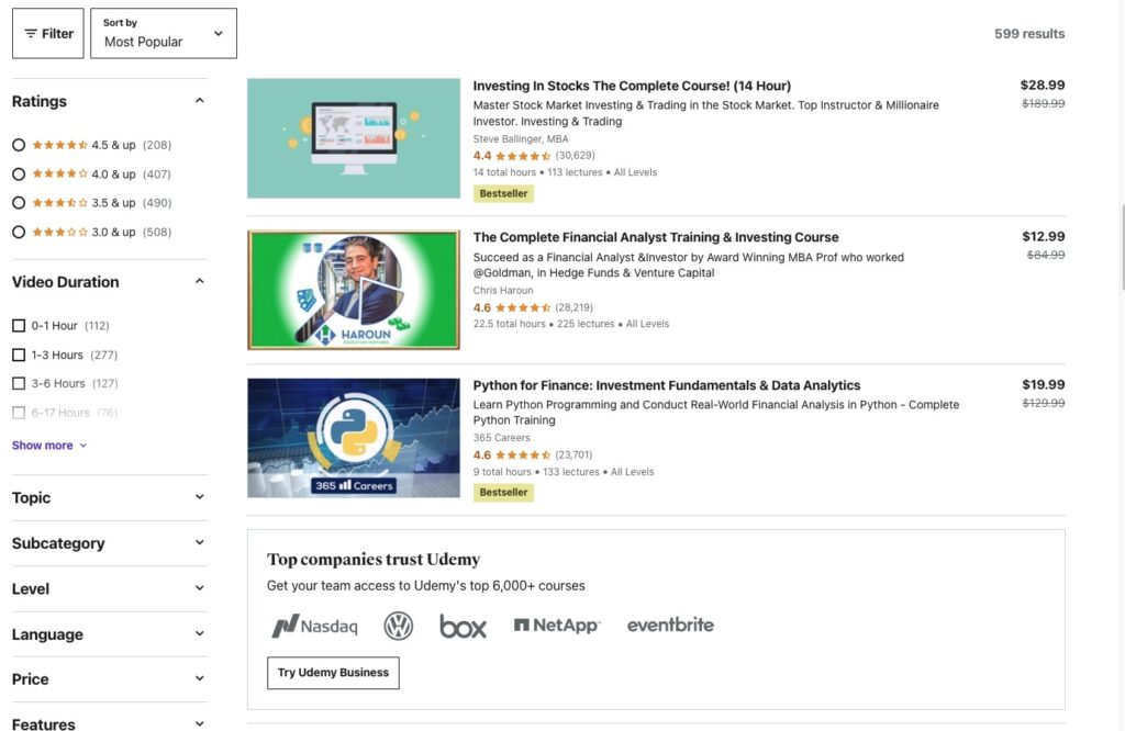 Udemy Review Filters