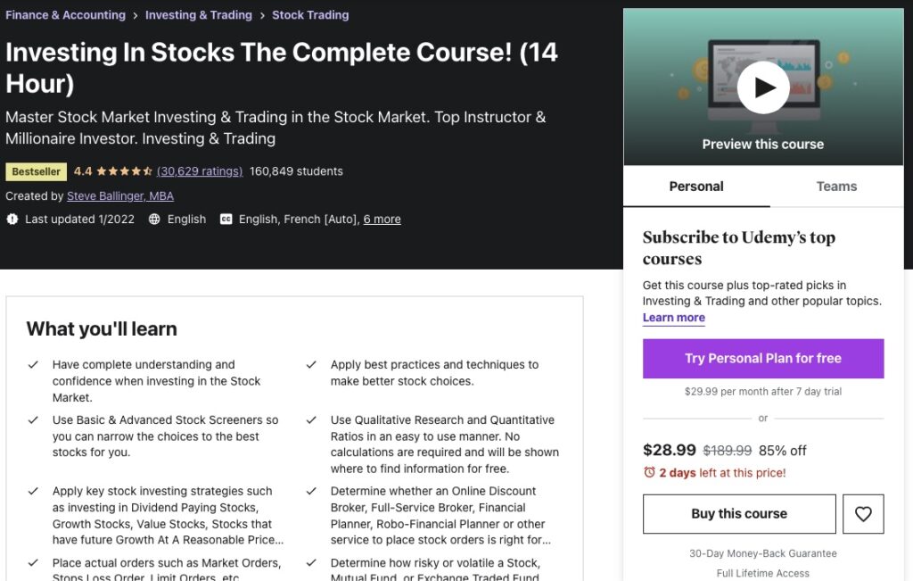 Udemy Review Investing In Stocks