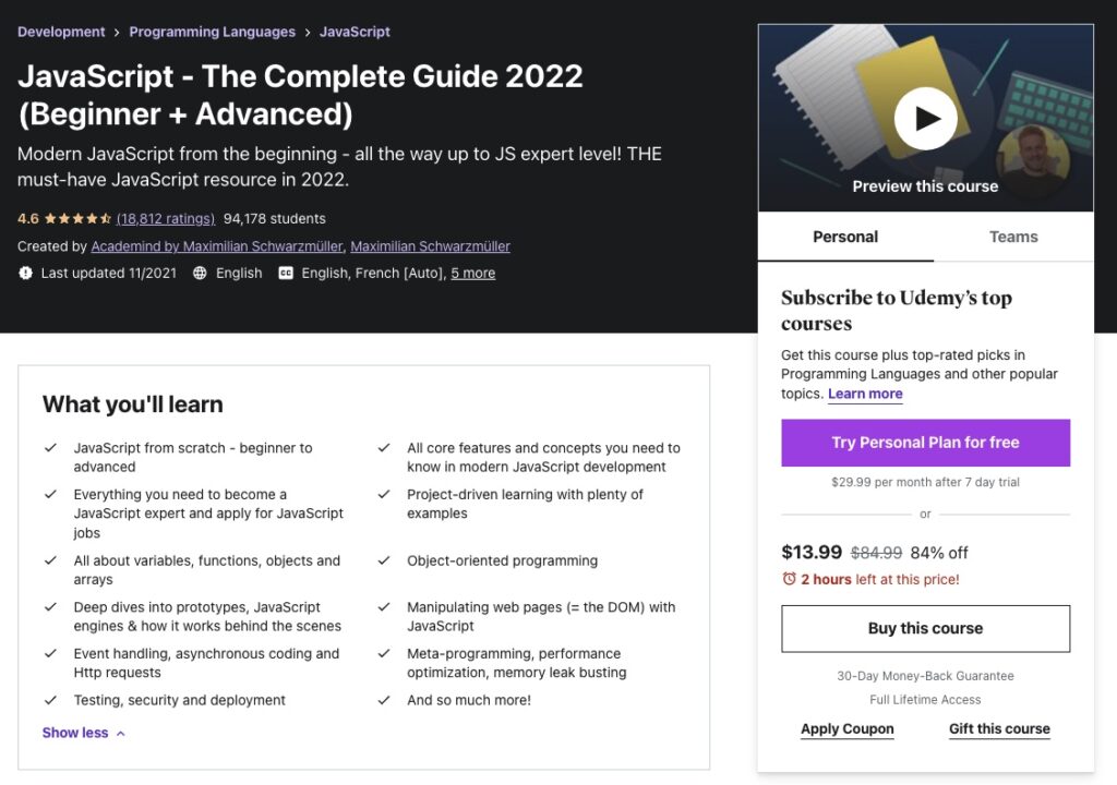 Udemy Review JavaScript Course