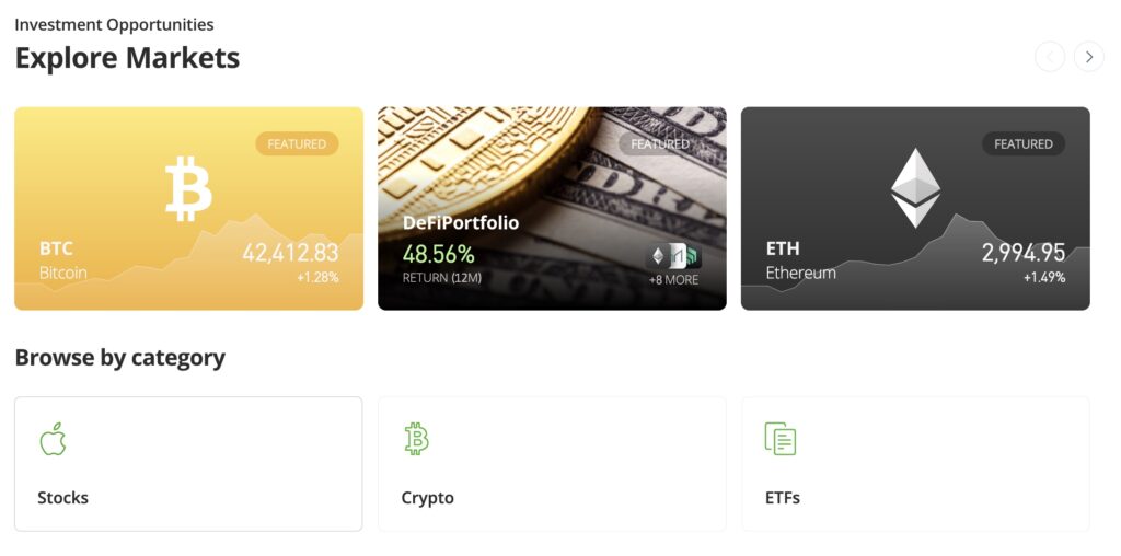 eToro Review Explore Markets