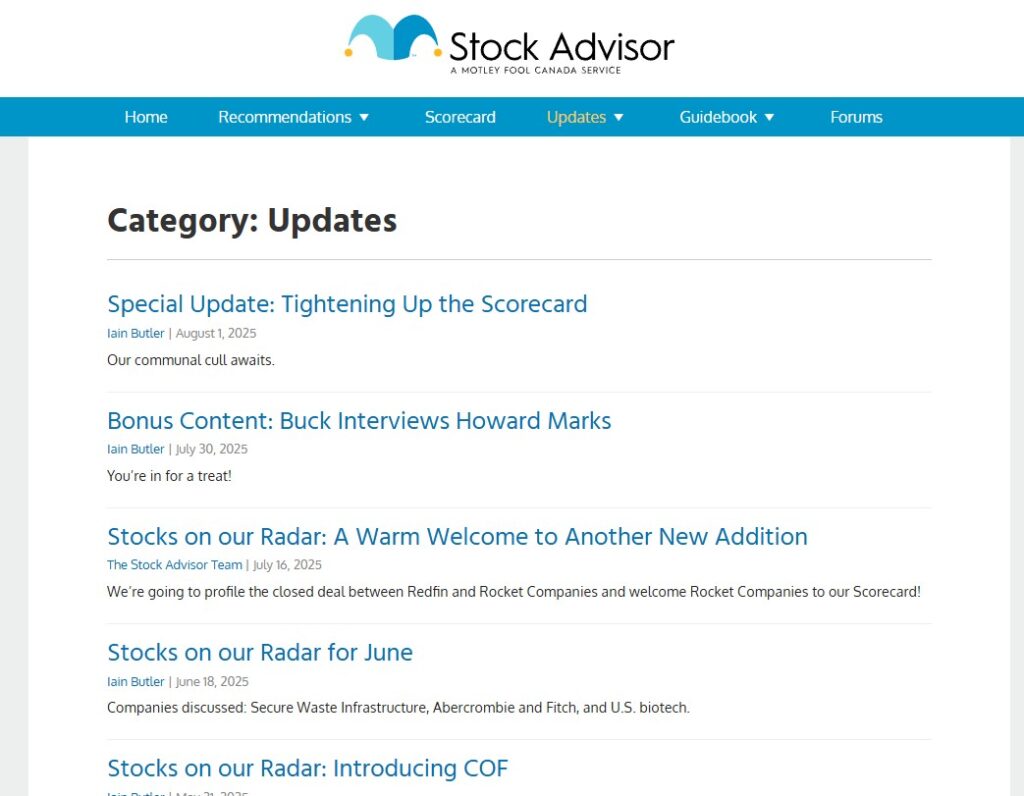 Motley Fool Stock Advisor Canada Updates August 2025