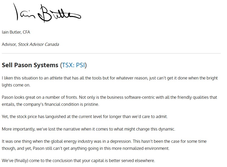 Fool Canada Sell Update