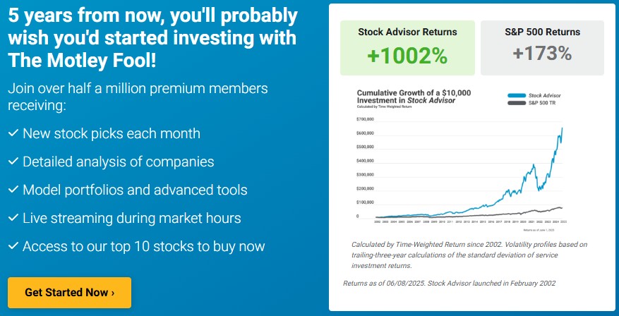 Motley Fool Stock Picks performance 5 years from now as of June 7, 2025