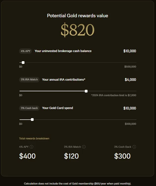 Robinhood gold value calculation proving it is worth $800