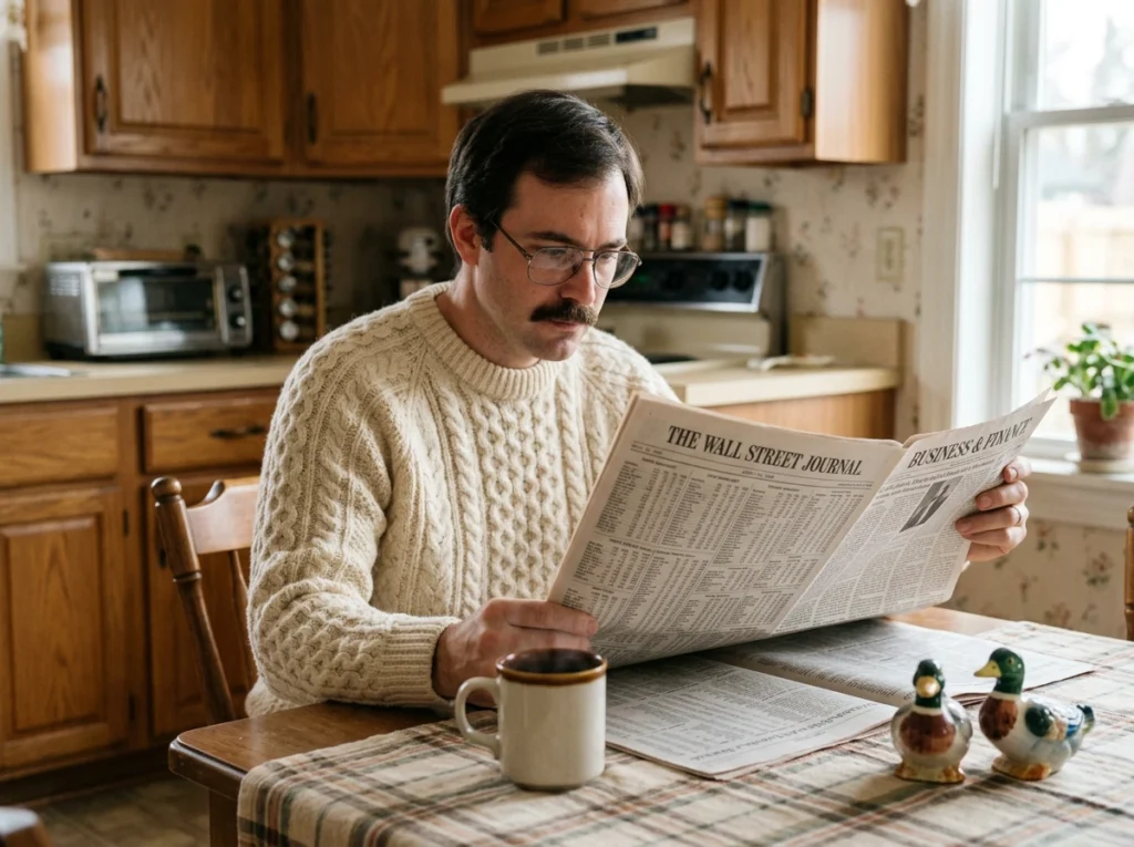 at the kitchen table reading wall street journal