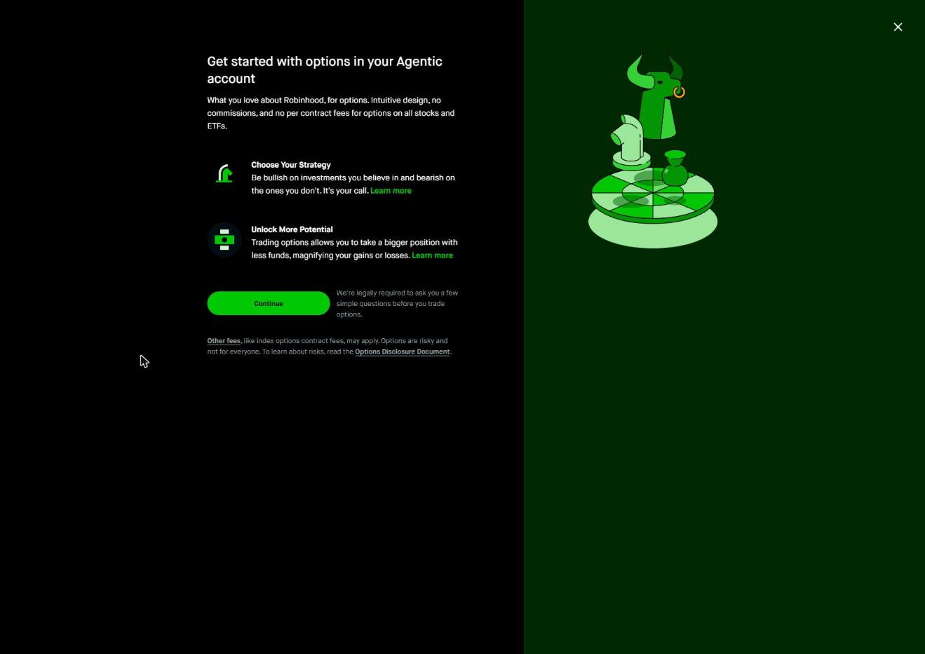 Robinhood agentic options onboarding with margin explainer