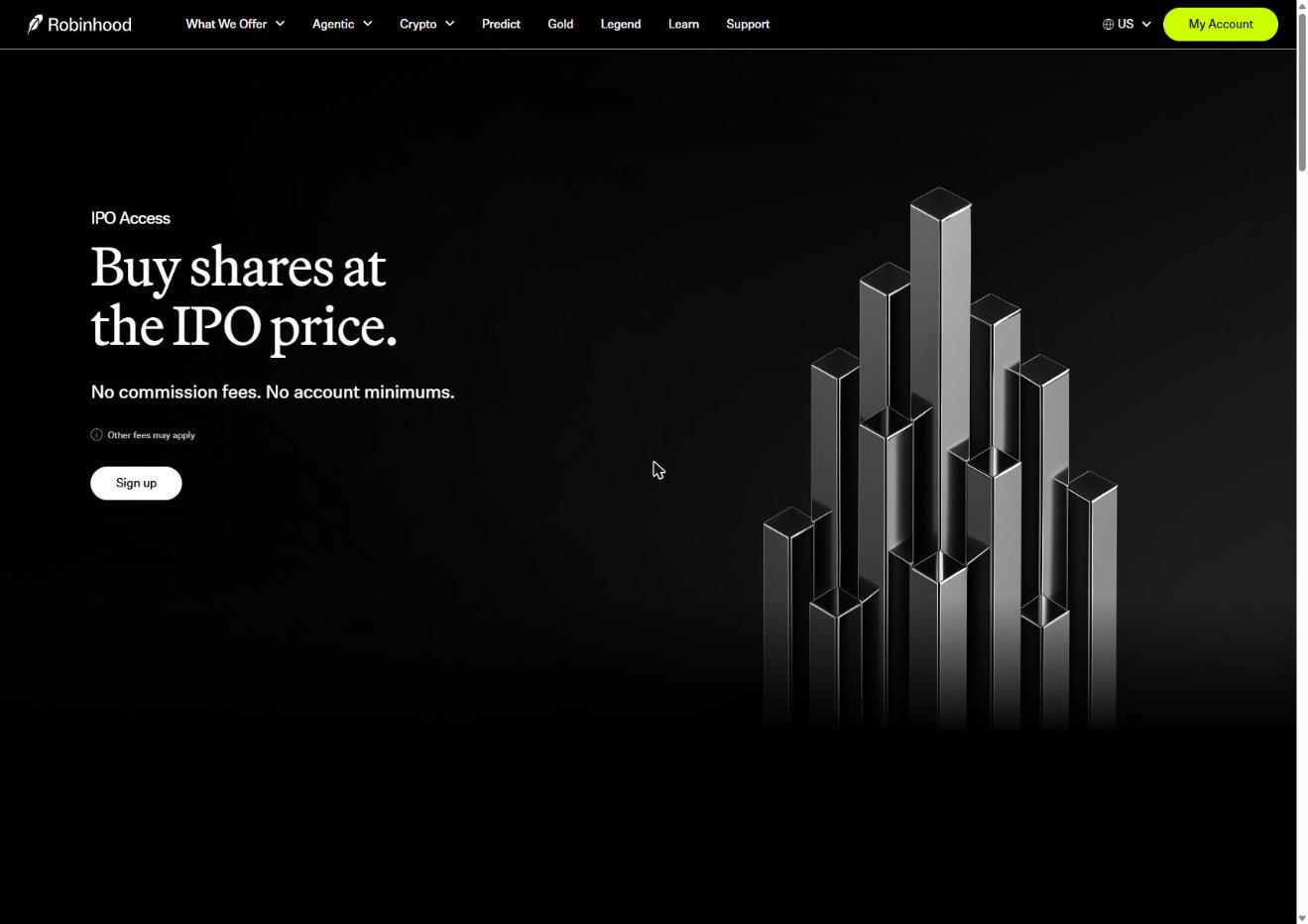 Robinhood IPO Access page