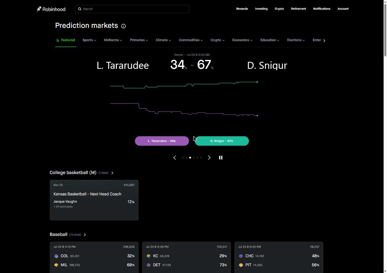 robinhood predict tab