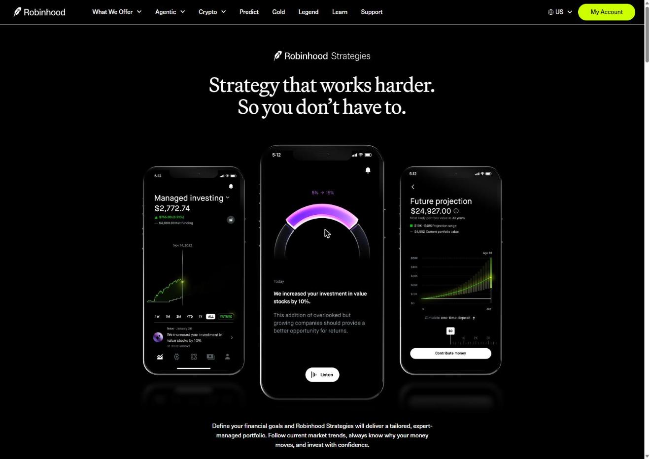 Robinhood Strategies managed portfolio screens