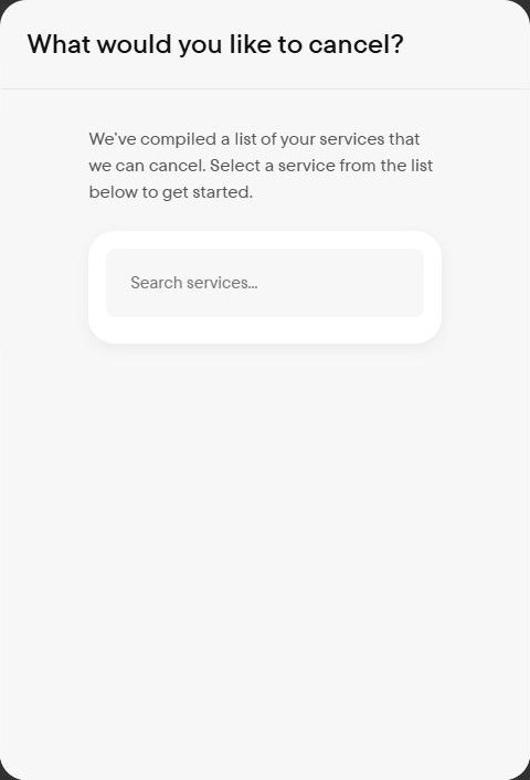 Searching for a service to cancel in Rocket Money