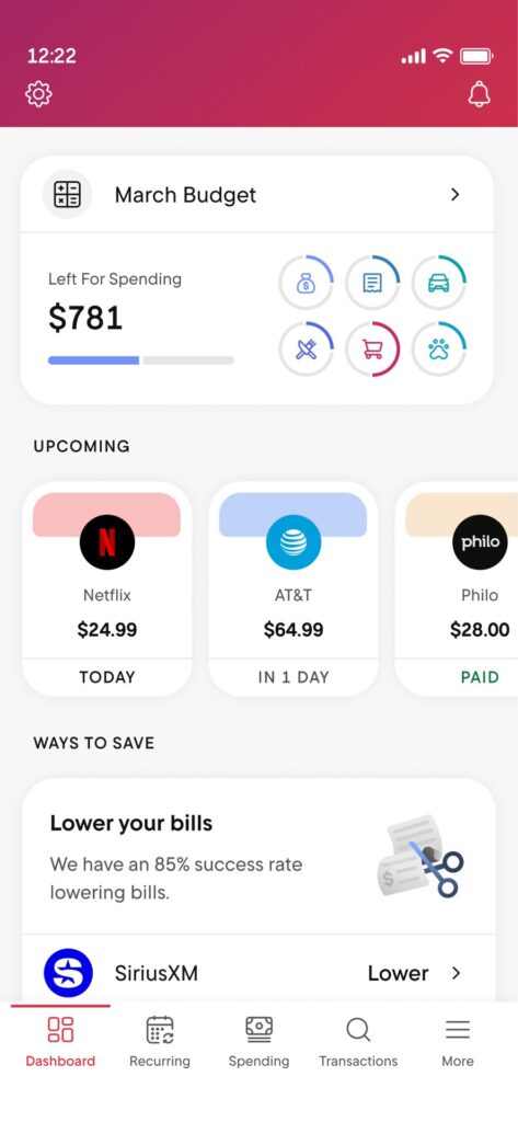 Rocket Money Premium dashboard with customizable widgets