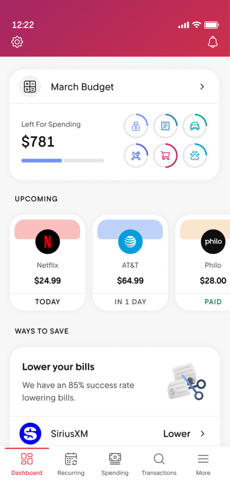 Rocket Money Premium dashboard with customizable widgets