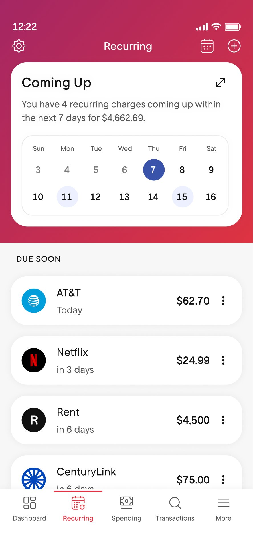 recurring subscriptions list