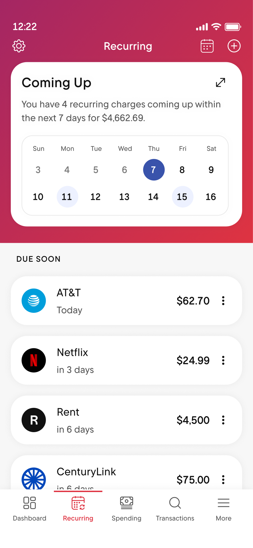 recurring subscriptions list