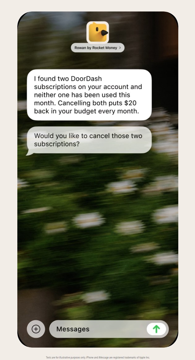 Rowan text conversation spotting two unused subscriptions and offering to cancel both