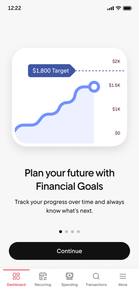 Rocket Money Financial Goals screen showing automated savings progress